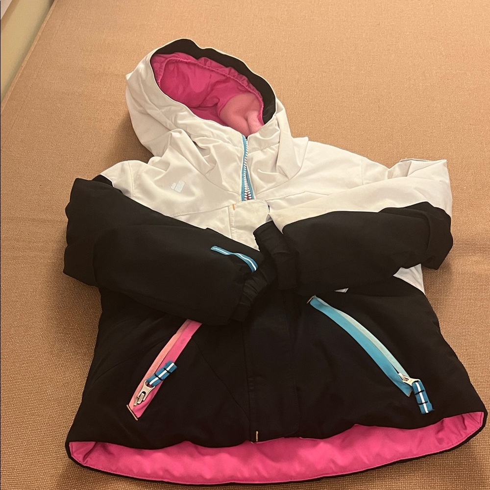 Obermeyer Girls Hooded Colorblock Jacket in White, Black & Pink